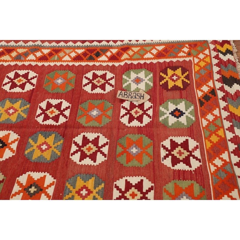 Vegetable Dye Kilim Qashqai Persian Vintage Flatweave Wool Carpet - 3'11"x 6'4"