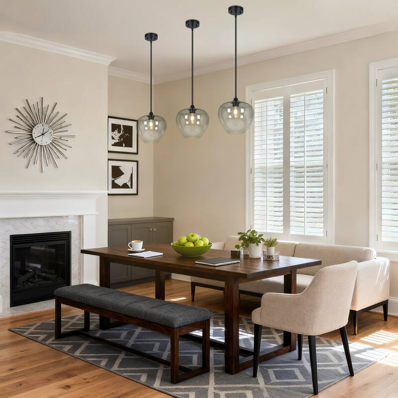 Modern Industrial 1-Light Smoked-Grey Glass Kitchen Island Light Fixture for Dining Room - 11.2 " × 11.4 "