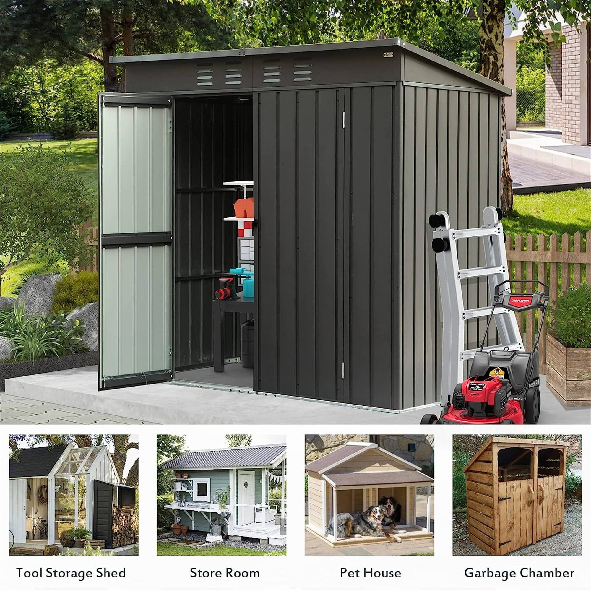 Backyard Storage Shed with Sloping Roof Galvanized Steel Frame Outdoor ...