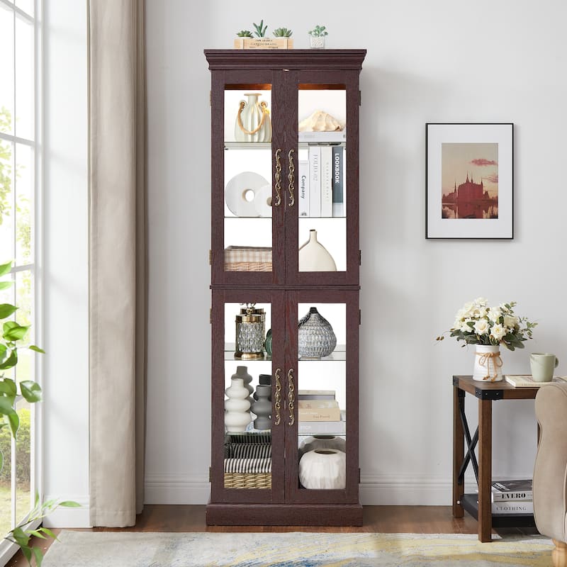 Lighted Glass Curio Display Cabinet,Display Cabinet,Glass Storage Cabinet Glass Wine cabinet Wood Frame Toy Display