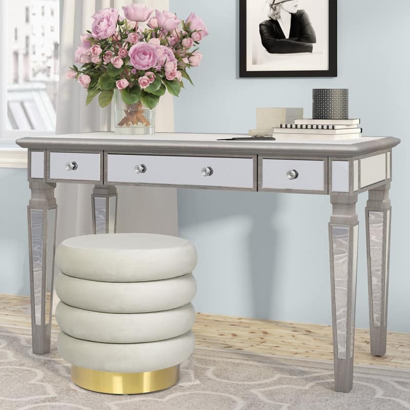 Adeco Velvet Round Storage Ottoman Side Table with Comfortable Seating
