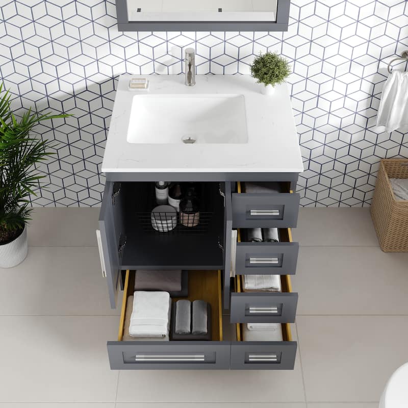 Eviva Loon Bath Vanity with Carrara Quartz Vanity Top & Undermount Sink