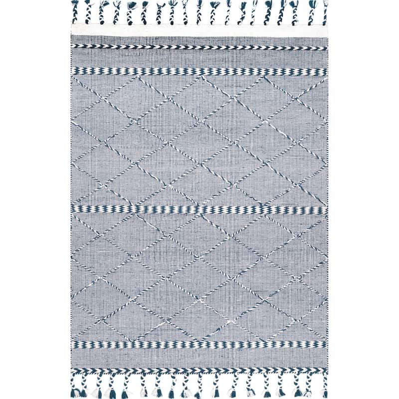 Nuloom Cotton Handmade Casual Liam High Low Trellis Braided Fringe Area Rug