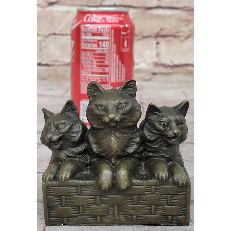Three Cute Kittens Imitative Cats In A Flower Box - Bronze Sculpture Original Art By Milo
