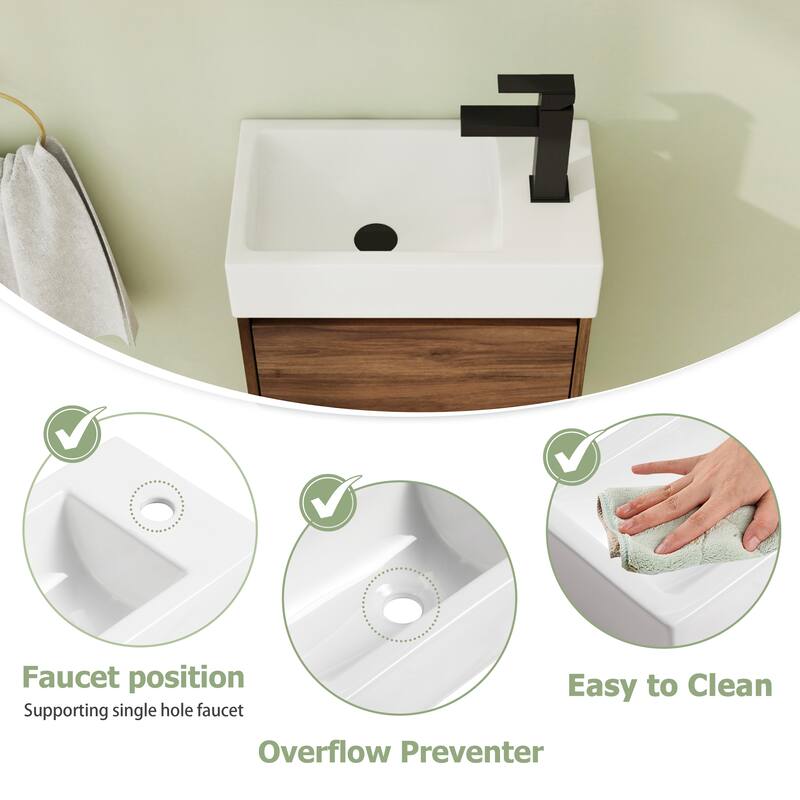 16"/18" Floating Bathroom Vanity with Sink, Mini Wall Mounted Bathroom Vanity with Soft Close Door