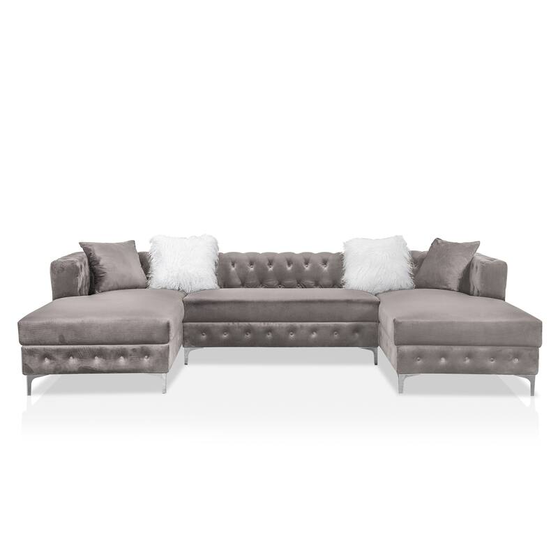 Delfinia Contemporary Fabric Upholstered Tufted Sectional by Furniture of America