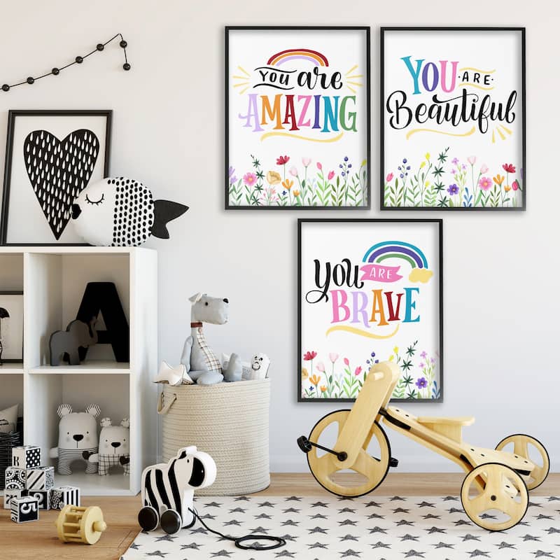 Stupell Confidence Sentiments with Florals Framed Giclee Art Design By Kim Allen (Set of 3)