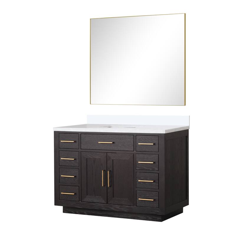 Abbey 48 in W x 22 in D Black Oak Single Bath Vanity, White Quartz Top, and 46 in Mirror