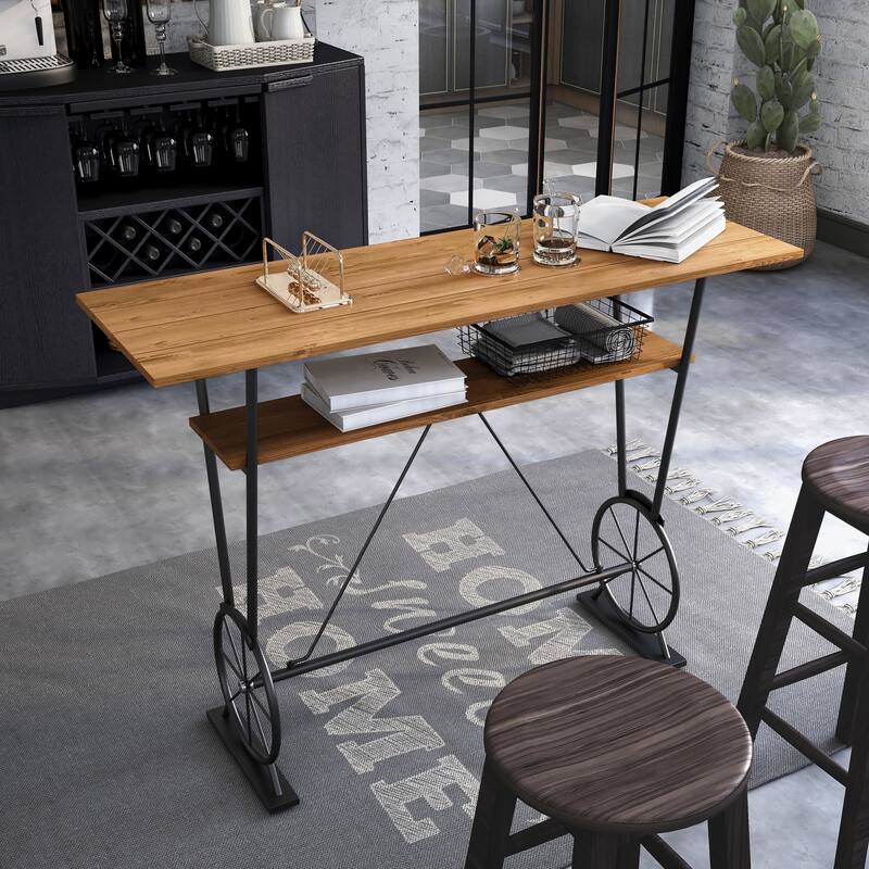 Furniture of America Lodz Rustic Metal 47-inch Open Shelf Bar Table