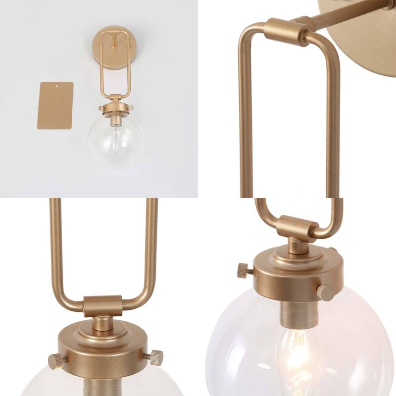 Holla Modern Contemporary Gold Glass Unique Wall Sconces Globe Vanity Lights for Foyer/ Stairway/ Bathroom - L5" x W7" x H14.5"