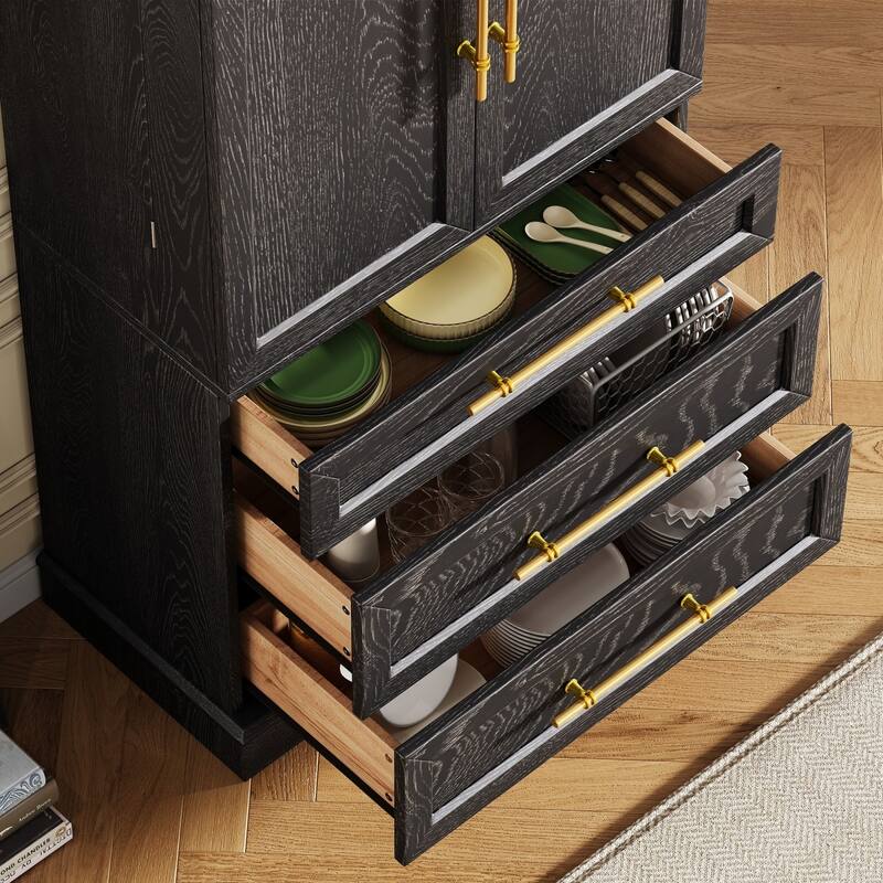 78.2" Tall Farmhouse Pantry Cabinet with 2 Storage Cabinets and 3 Drawers