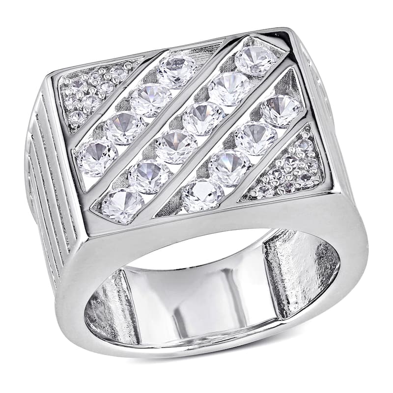 Miadora Mens Created White Sapphire Square Ring in Sterling Silver