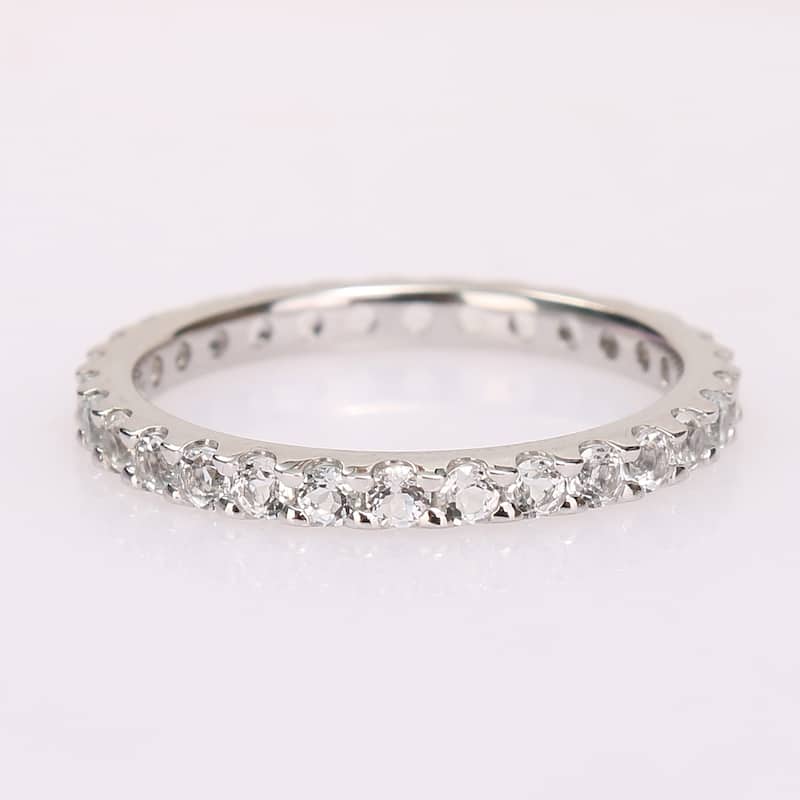 Miadora 10k White Gold White Topaz Stackable Eternity Wedding Band Ring
