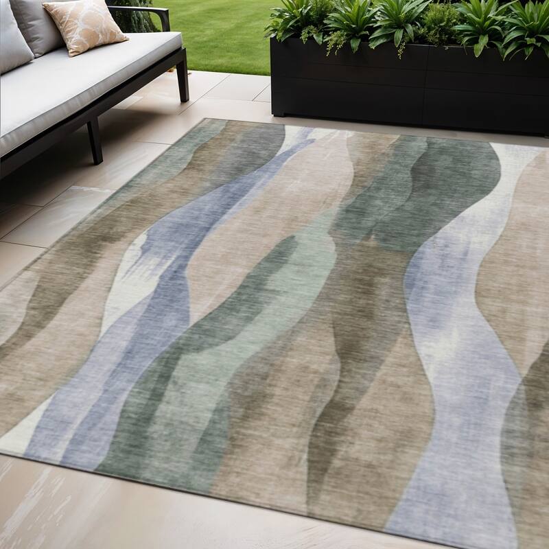 HomeRoots Abstract Transitional Rectangle Outdoor Rug - 5' X 8'