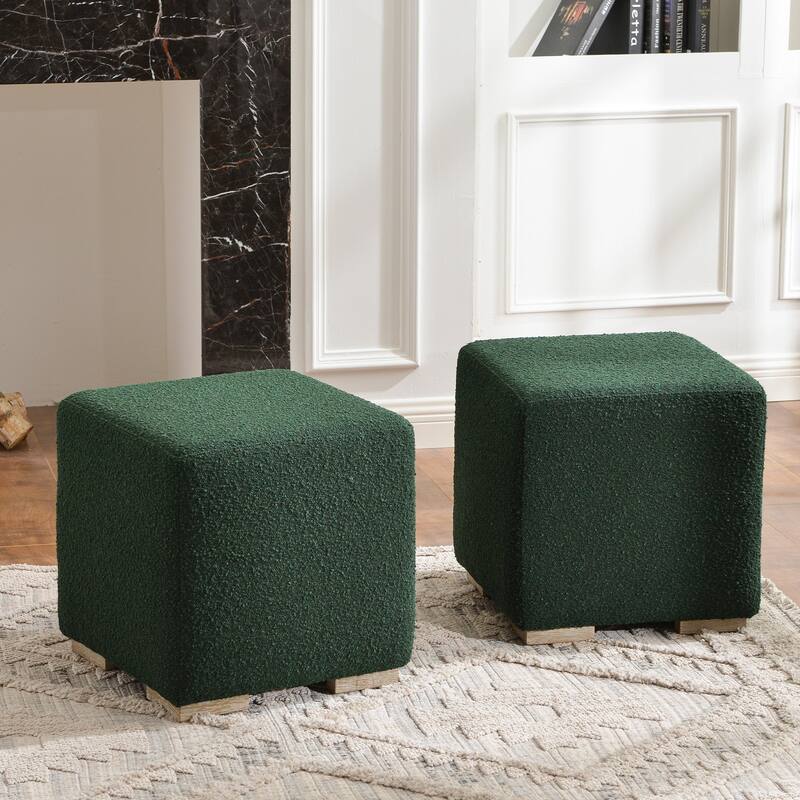 KINWELL 18.5" W Square Boucle Upholstered Ottoman Entryway Footstool - Set of 2 - Green