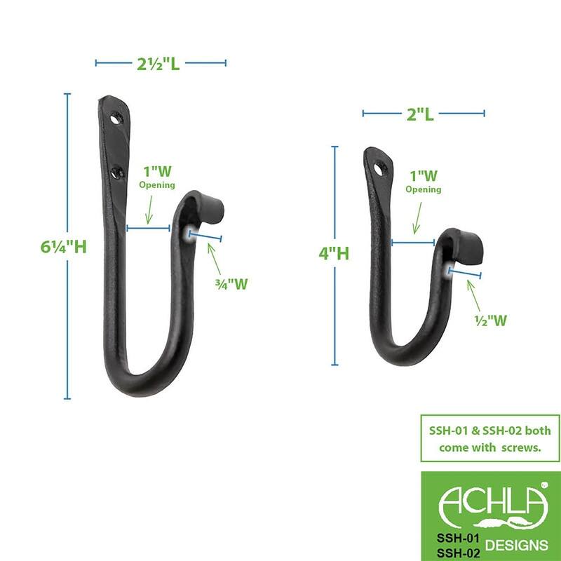 Achla Designs Set of 3 Multi Purpose J-Hook Brackets, Black Powder Coat Finish