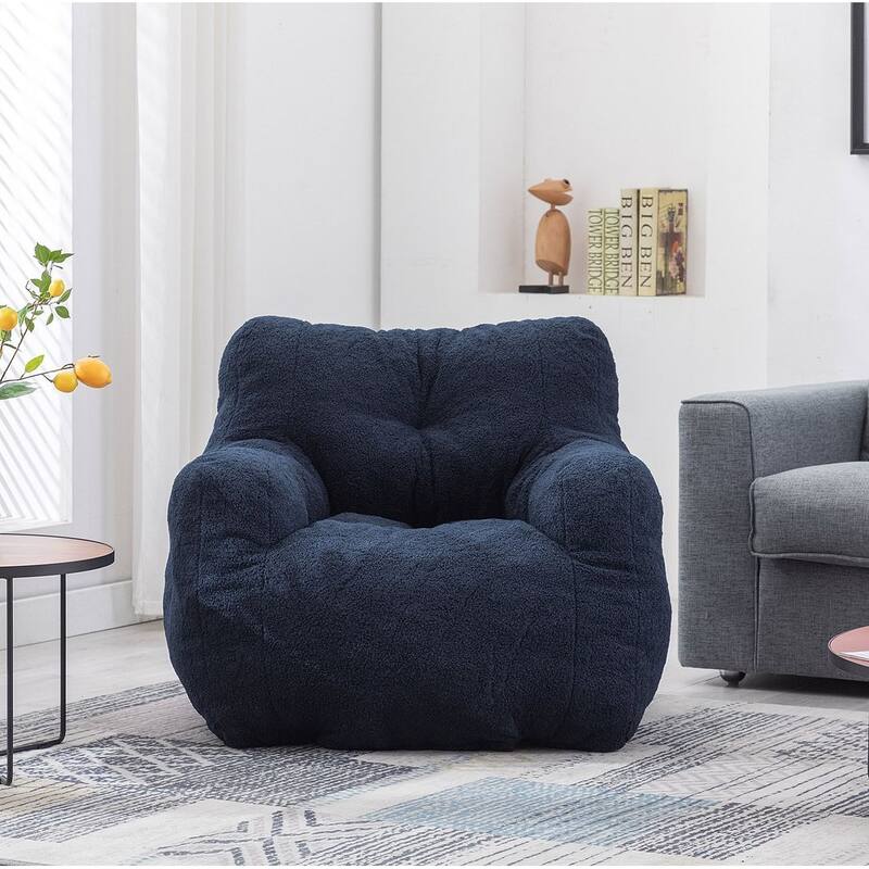 Soft Teddy Cloth Bean Bag Chair Tufted Foam Filling - Blue
