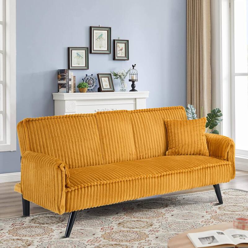 Modern minimalist sofa futon with adjustable backrests and console suitable for bedroom and living room reception rooms - Orange