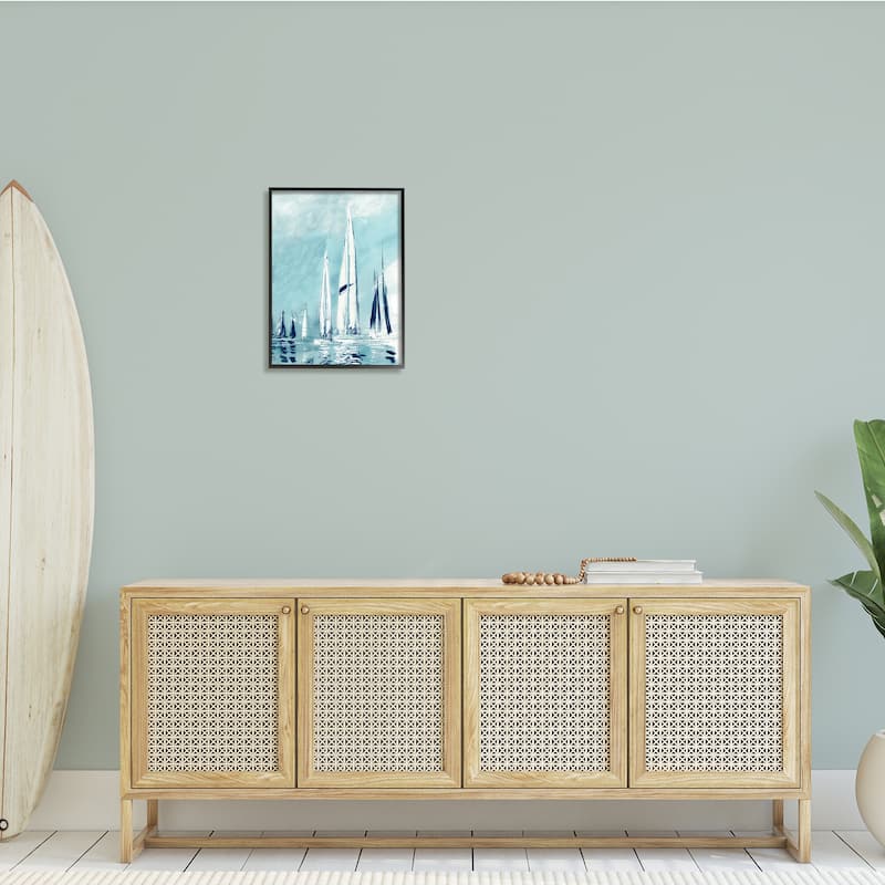Stupell Abstract Nautical Row of Sail Boats Fluid Blue Framed Wall Art