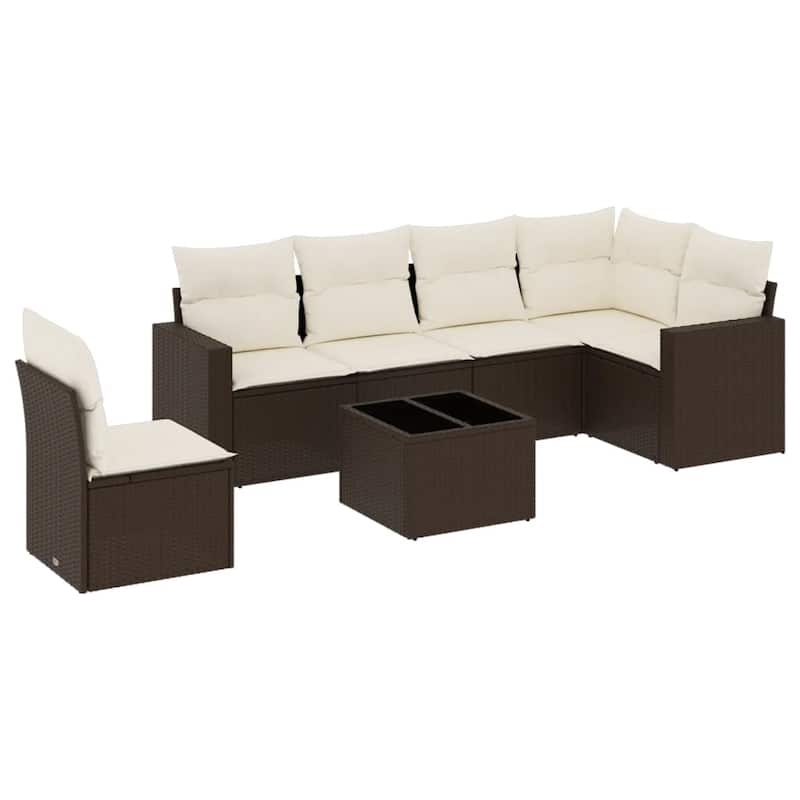 vidaXL Garden Sofa Set Brown PE Rattan Removable Covers Garden Sofa Set - 24.4 x 25.8 x 27.2