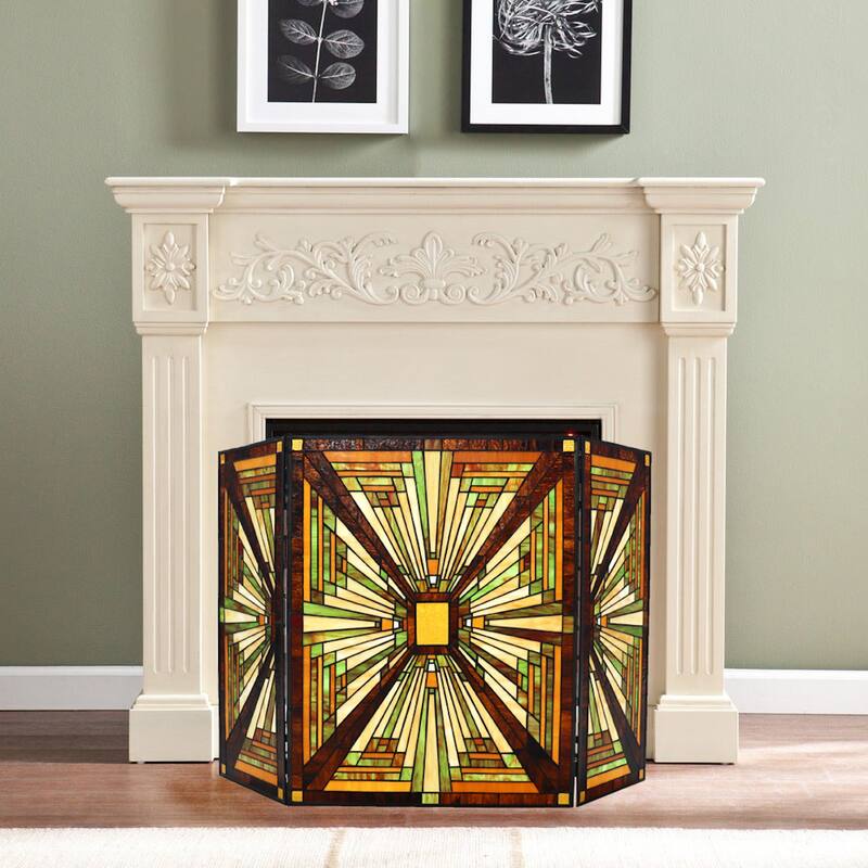 Tiffany-Style Mission Design 3-panel Fireplace Screen