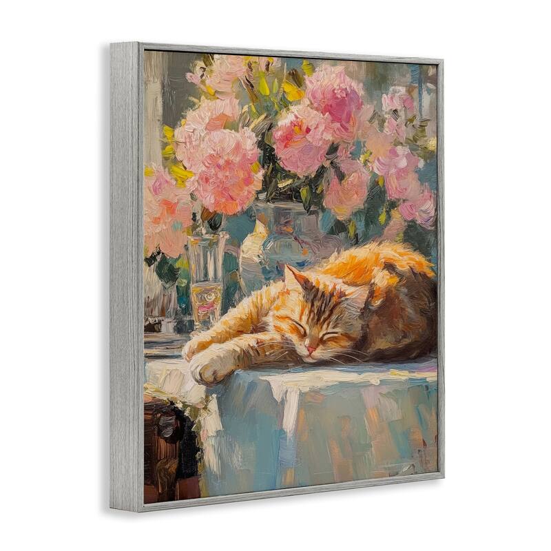 Stupell Orange Cat Resting Framed Giclee Art Design By Nini Art