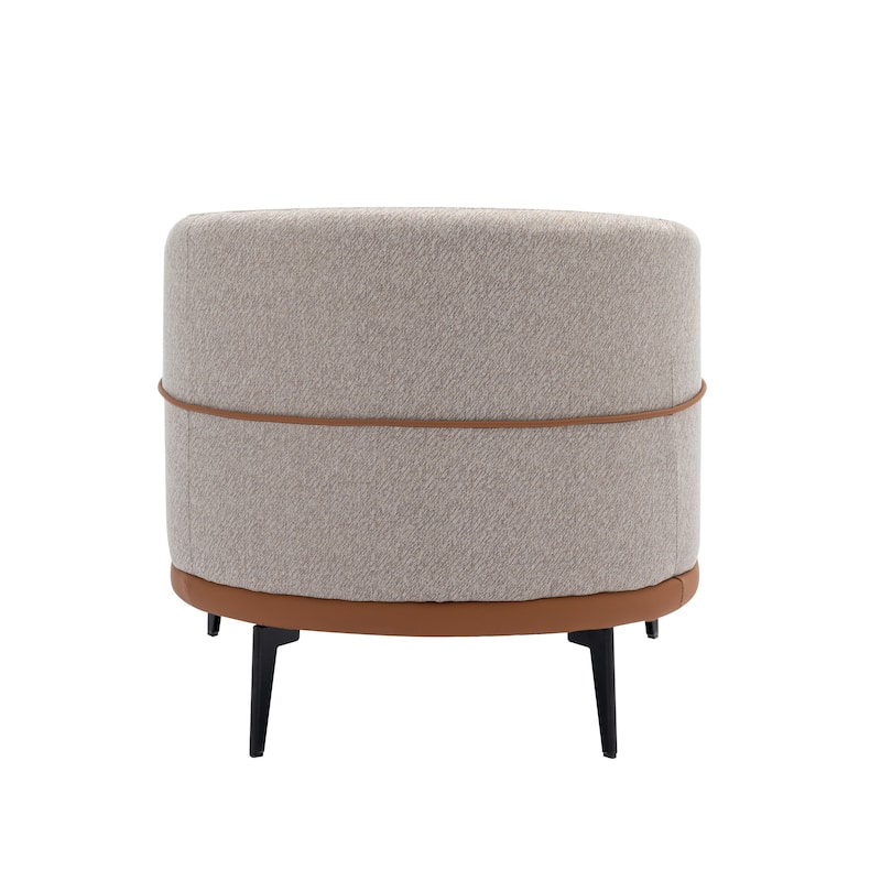 Modern Two-tone Barrel Chair, Linen Upholstered Round Armchair for Living Room Fabric Sofa Side Chair Lounge Chairs Accent Chair