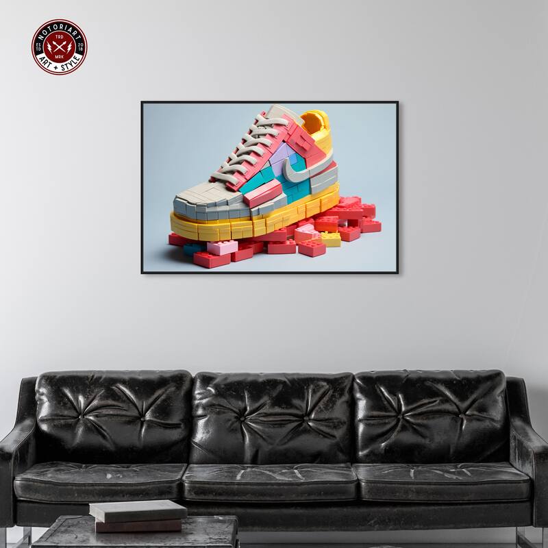 Notoriart Toy Sneaker Pastel Framed Sneaker 1 Piece Canvas Wall Art