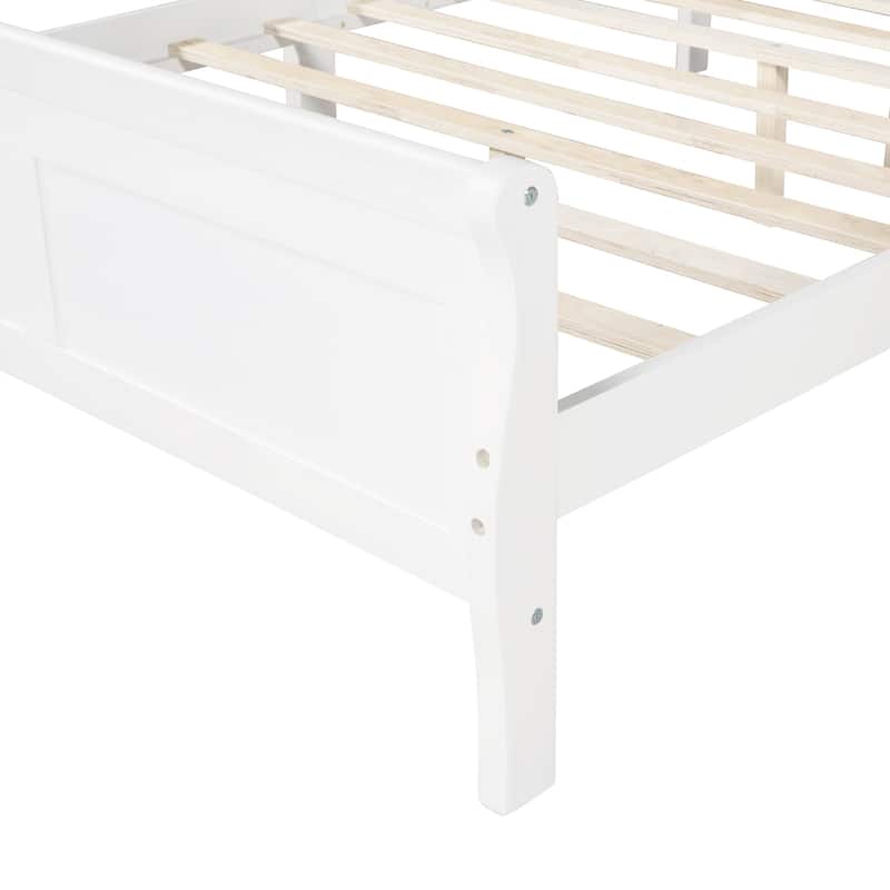 Queen Size Wood Platform bed with Headboard and Wooden Slat Support (White)
