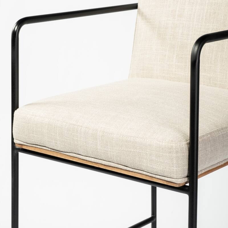 29" Modern Beige Fabric Counter Stool with Metal Frame and Footrest Armrest and Full Back Design - 39.96”H x 22.64”W x 18.7”D