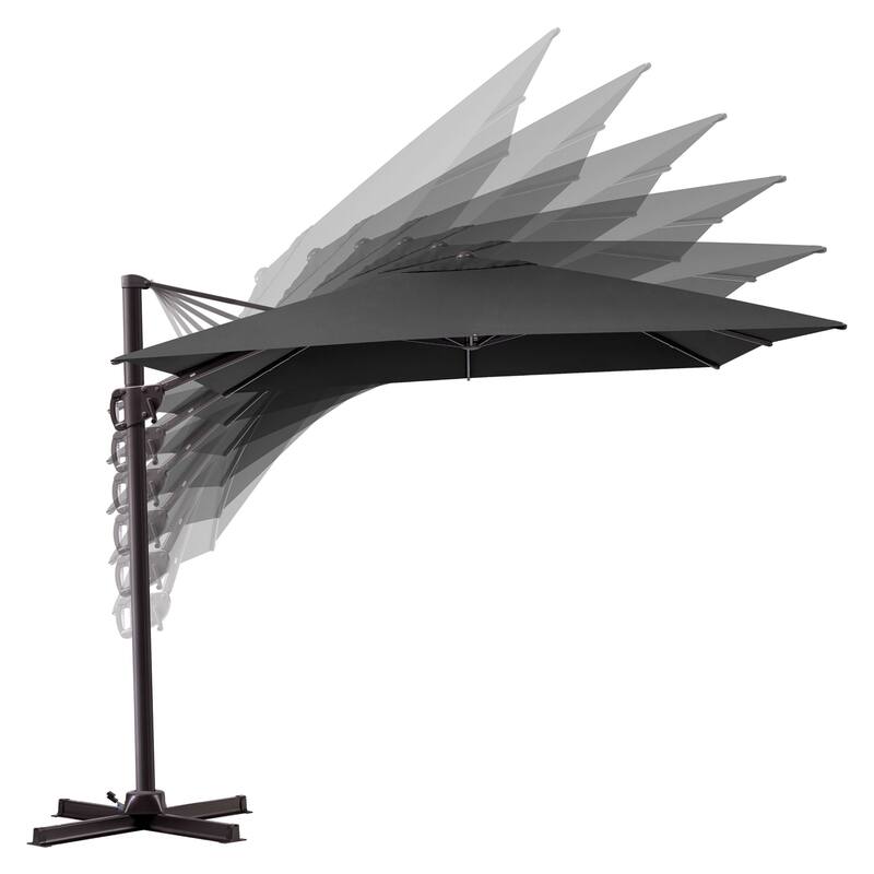 Outdoor 9 x 11 Ft Cantilever Patio Umbrella 360 Degree Rotation with Wheel Base