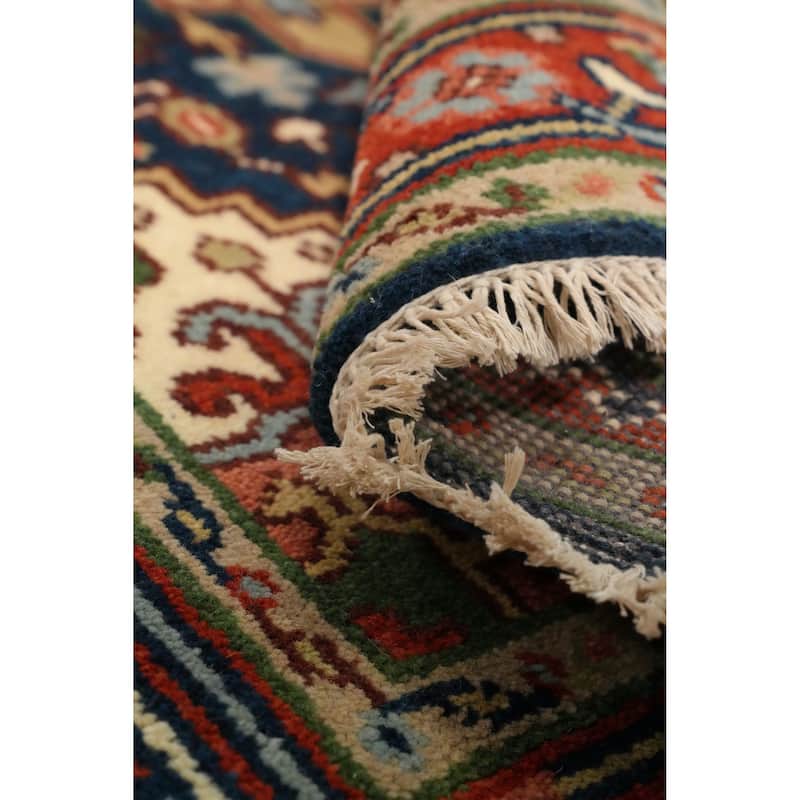 Hand Knotted Oriental 100% Wool Carpet Traditional Medallion Navy Blue & Blues Heriz (serapi) Area Rug - 5' 0'' X 3' 0''