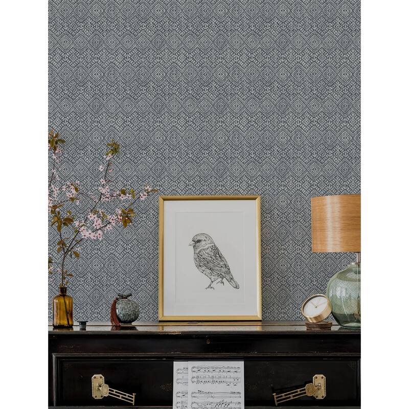 A-Street Prints Gallivant Indigo Woven Geometric Wallpaper
