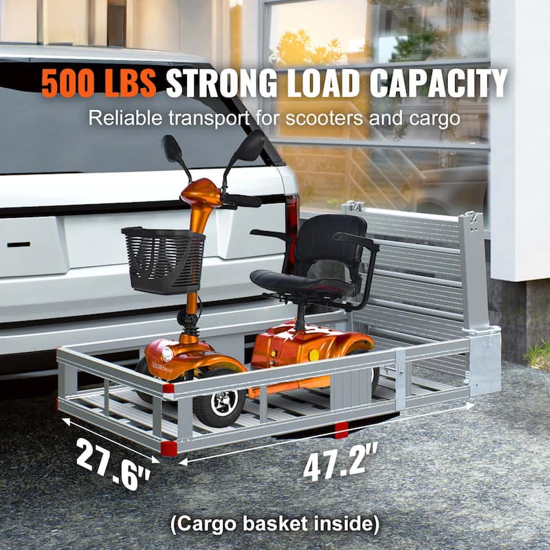 Hitch Mount Cargo Carrier, Hitch Cargo Rack with Folding Ramp, Hitch Rack Basket with Stabilizer and Straps
