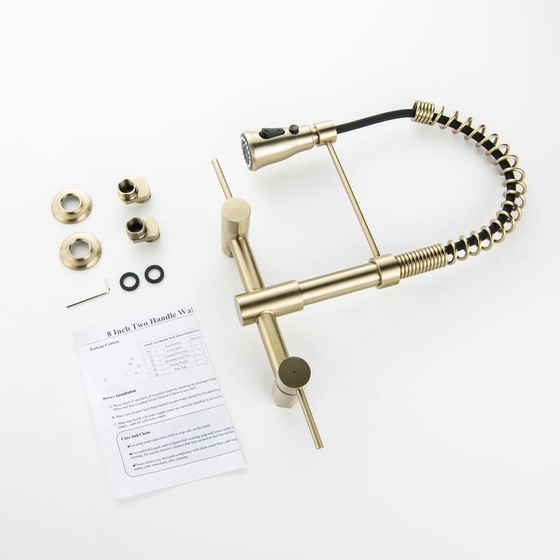 Modland Wall-Mounted Kitchen Faucet with Pull Down Sprayer 3-Function in Brushed Gold/Matte Black