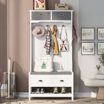 U-Can Hall Tree with 6 Hooks and Hinged Lid