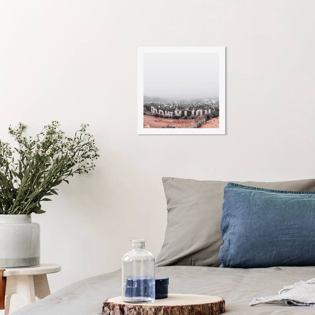 Wynwood Studio Prints Cities and Skylines Hollywood View White and Amber Modern & Contemporary Wall Art Canvas Print