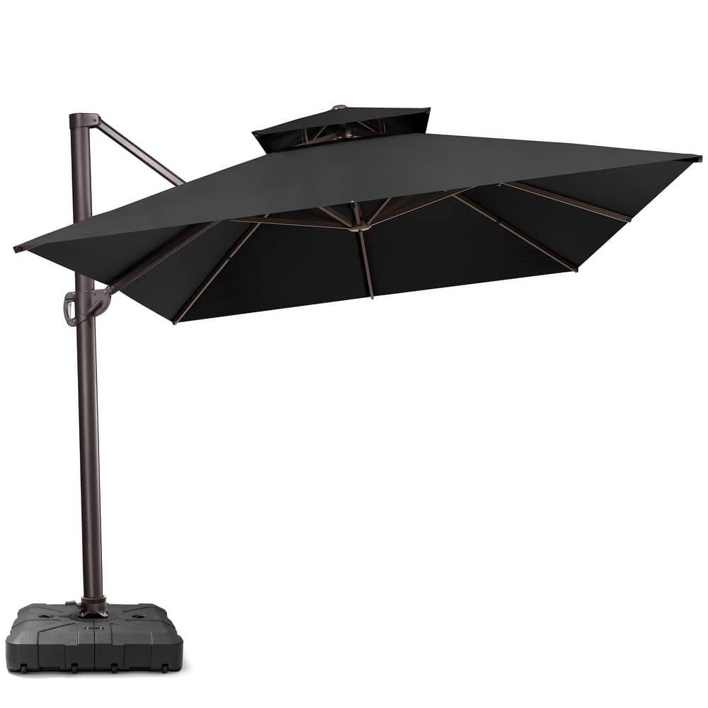 10X12.5 FT Outdoor Patio Dual Top Offset Umbrella 360 degrees Rotation with Weighted Base