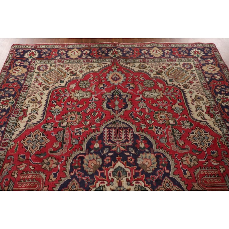 Tabriz Persian Vintage Area Rug Hand-Knotted Geometric Wool Carpet - 6'7"x 9'7"