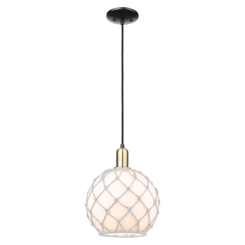 Innovations Lighting Endless Possibilities Arcadia - Farmhouse Rope - 1 Light 10" Cord Hung Mini Pendant - White Glass with White Rope/Black Antique Brass