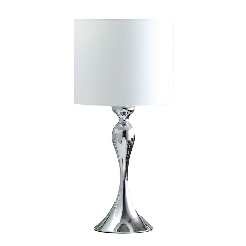 Omi 25 Inch Table Lamp, Drum White Shade, Sleek Slender Modern Chrome Body