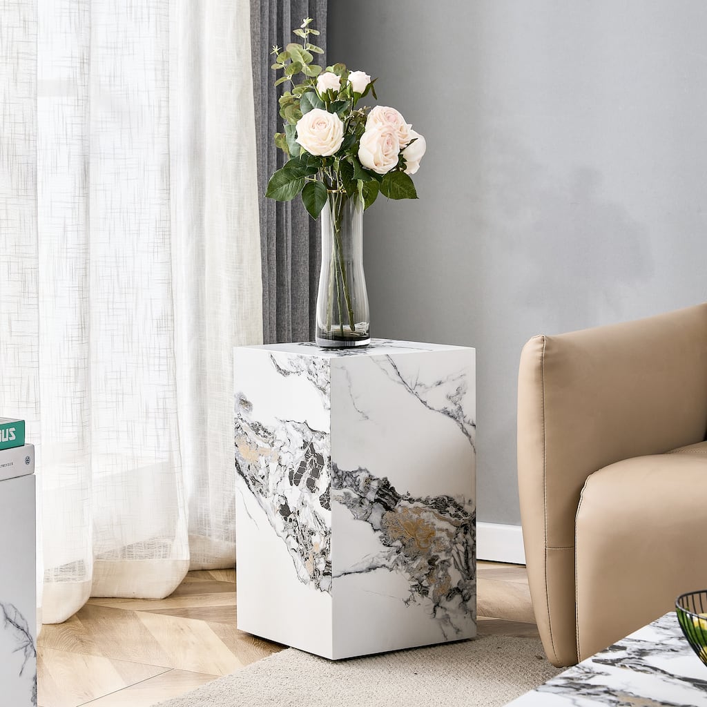Roomfitters Cube Coffee Table with White MDF and Textured Finish, Stylish Compact Accent Table for Home Decor, White