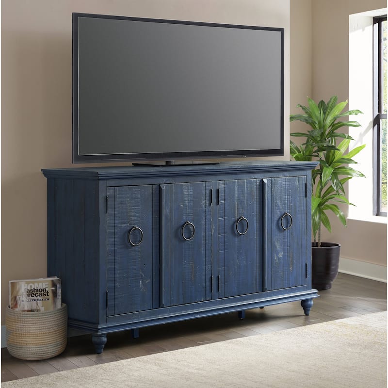 Central Park 65-inch Solid Wood 4-door TV Stand Console - 35 inches high x 65 inches wide x 18 inches deep - Rustic-Blue