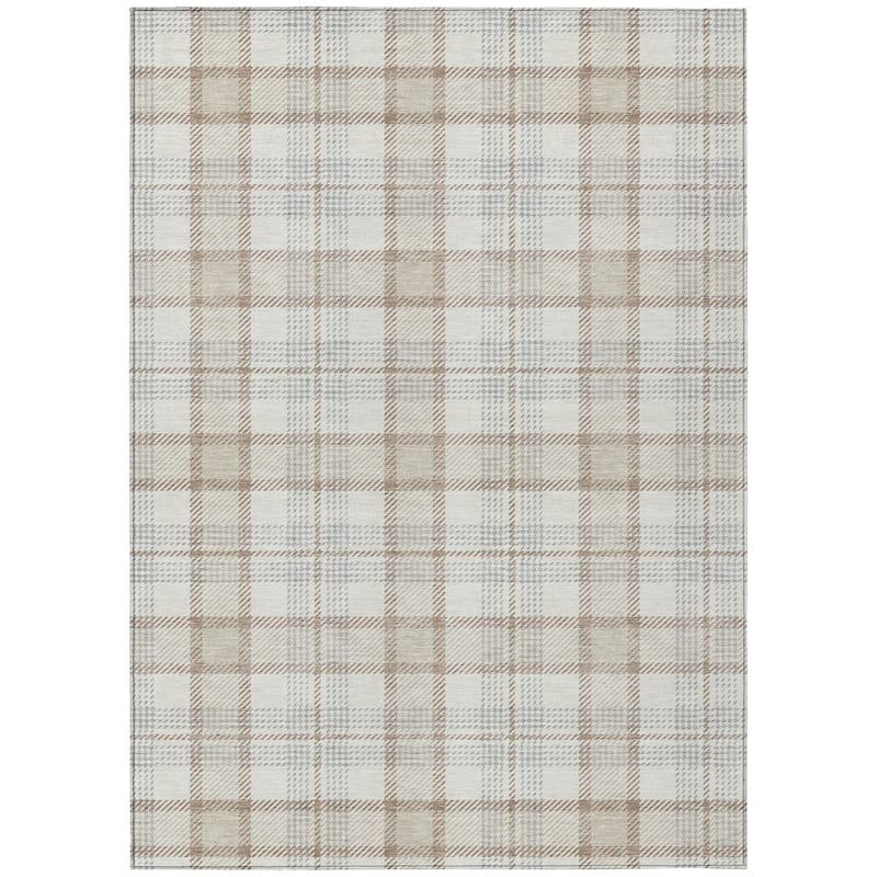 Machine Washable Indoor/ Outdoor Casual Plaid Chantille Rug