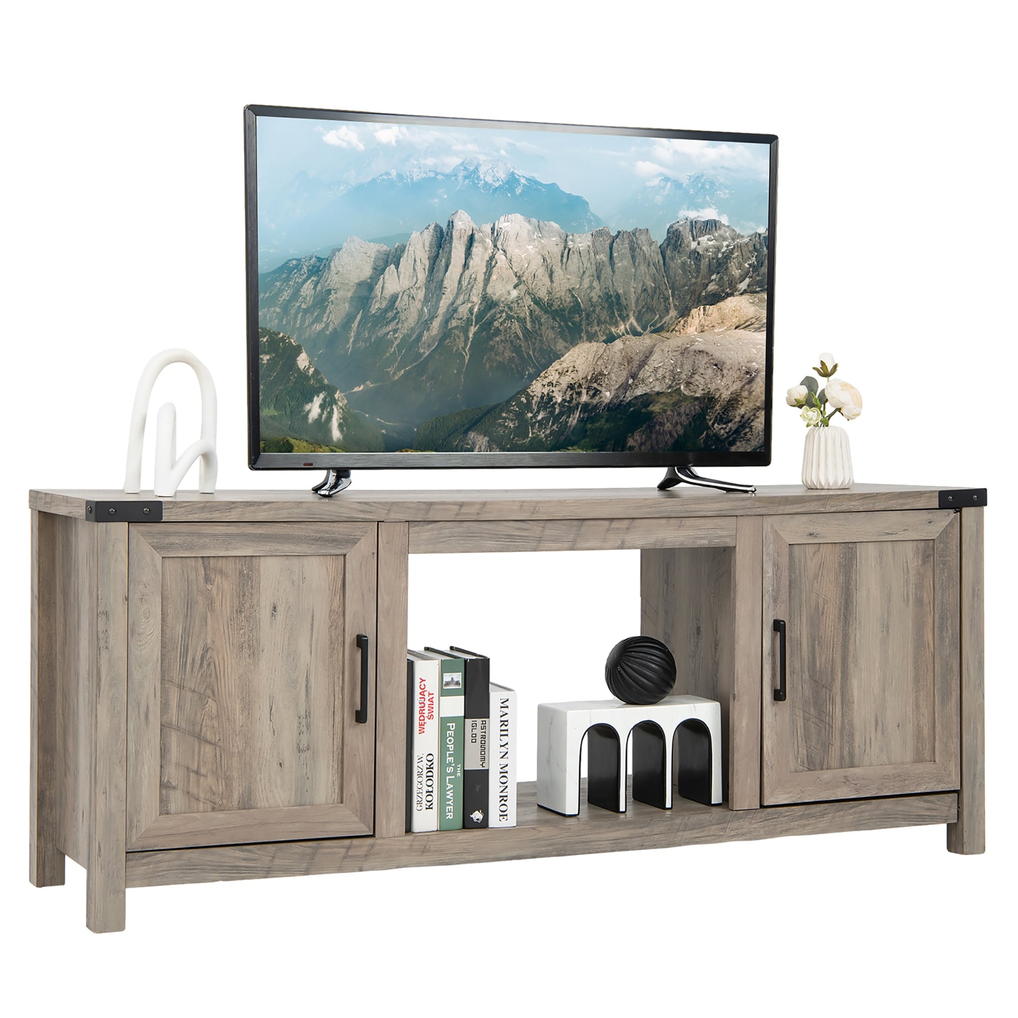 Costway 62'' Farmhouse TV Stand Entertainment Center for TVs up to 70 - 62'' x 15.5'' x 25''(L x W x H)