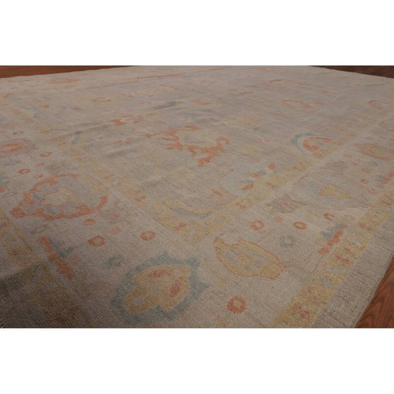 Beige Oushak Turkish Area Rug Hand-Knotted Wool Carpet - 8'9"x 11'10"
