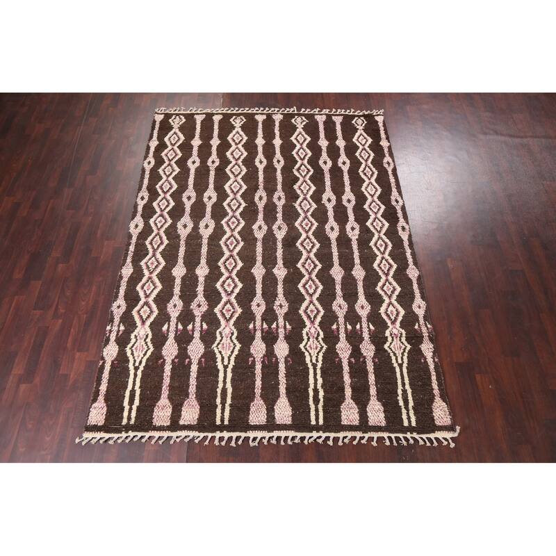Geometric Oriental Moroccan Wool Area Rug Handmade Living Room Carpet - 7'10" x 10'9"