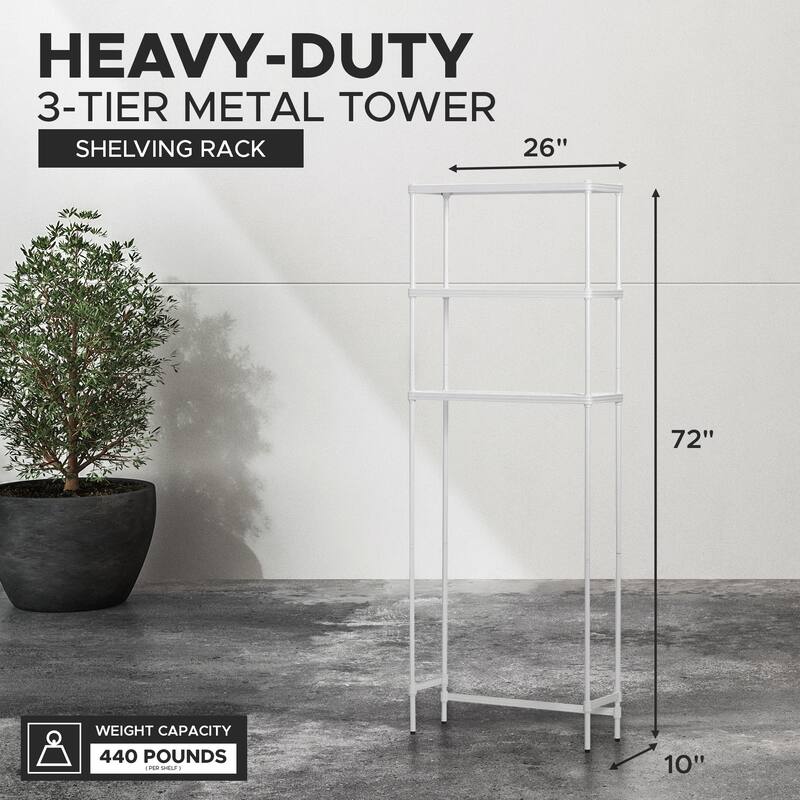 Design Ideas MeshWorks 3 Tier Metal Bathroom Storage Shelving Unit Rack, White - 15.21