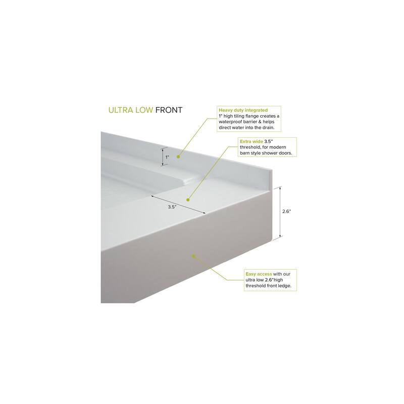 Transolid Linear 60" x 32" Alcove Shower Base with Right Hand Drain - 60" x 32" - 60" x 32"