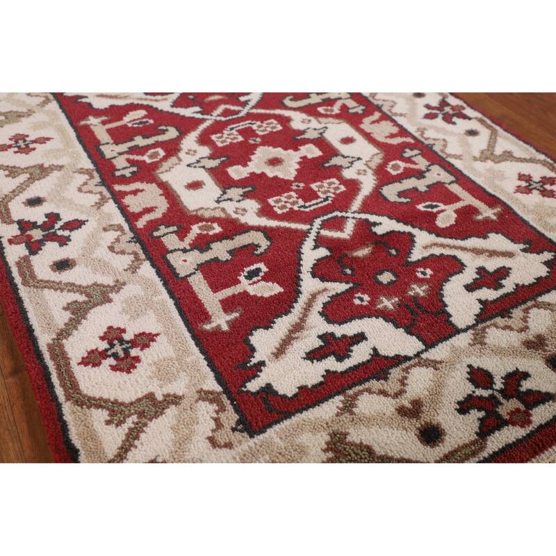 Red & Ivory Oushak Indian Runner Rug Hand-Knotted Wool Carpet - 2'9"x 7'10"